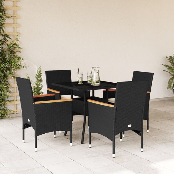 vidaXL Ensemble &agrave; manger de jardin et coussins 5 pcs noir rotin verre