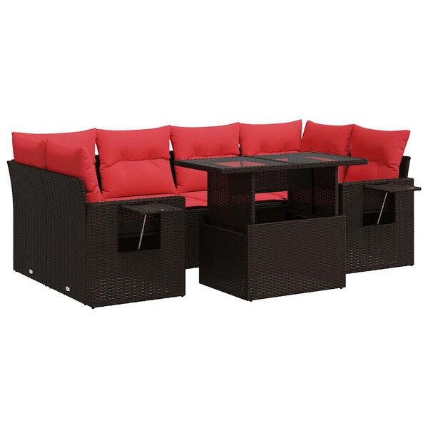 vidaXL Salon de jardin avec coussins 7 pcs marron résine tressée acacia