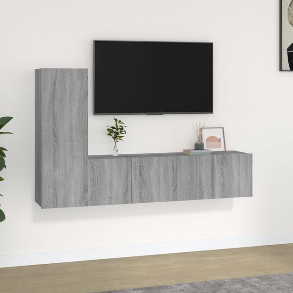 vidaXL Ensemble de meubles TV 3 pcs Sonoma gris Bois d'ing&eacute;nierie
