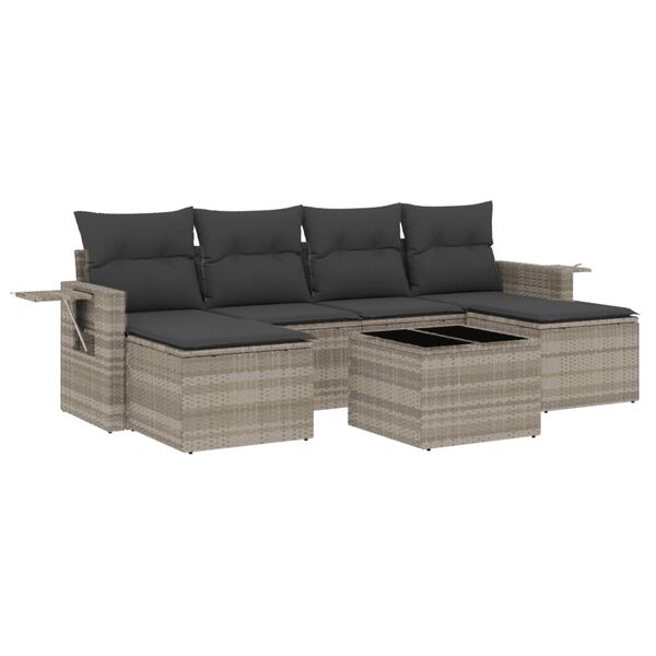 vidaXL Salon de jardin avec coussins 7 pcs gris clair r&eacute;sine tress&eacute;e