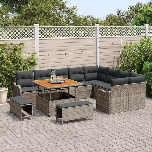 vidaXL Ensemble de canapé de jardin 12 pcs Gris polyrotin