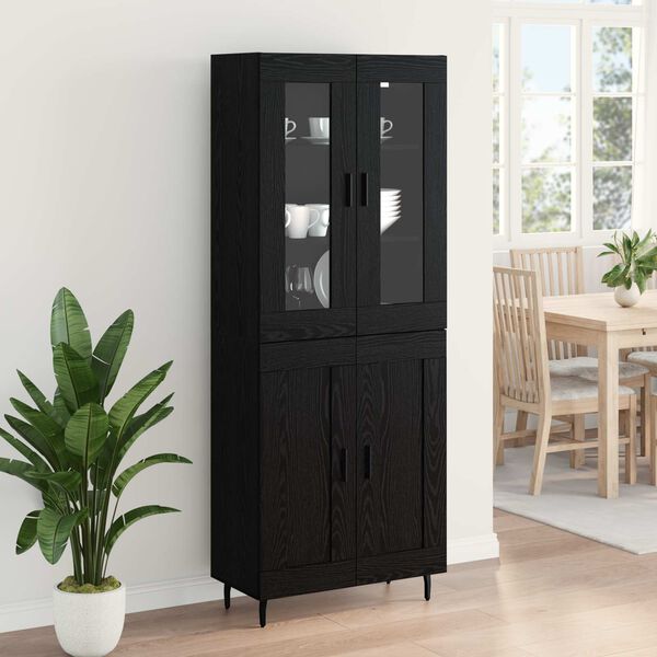 vidaXL Haut Armoire 2 pcs Ch&ecirc;ne noir Bois Agglom&eacute;r&eacute; et Verre