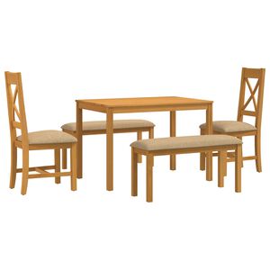 vidaXL Ensemble de salle &agrave; manger 5 pc Beige Bois de ch&ecirc;ne massif