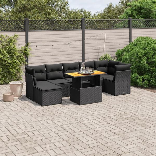 vidaXL Salon de jardin 8 pcs avec coussins noir r&eacute;sine tress&eacute;e