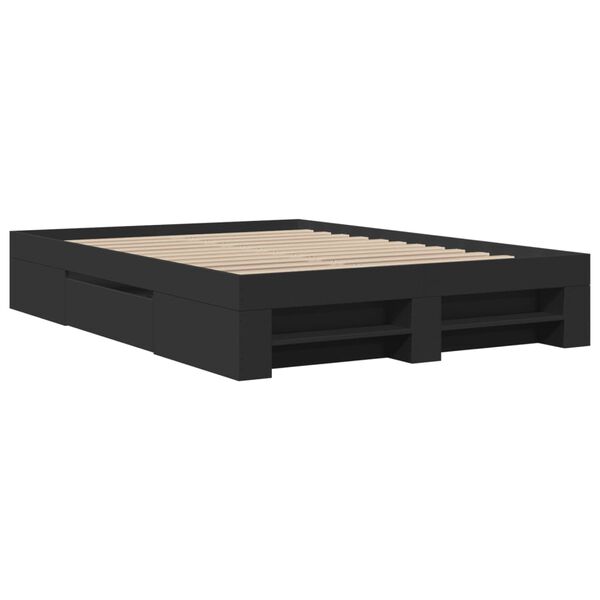 vidaXL Cadre de lit sans matelas noir 135x190 cm bois d'ing&eacute;nierie