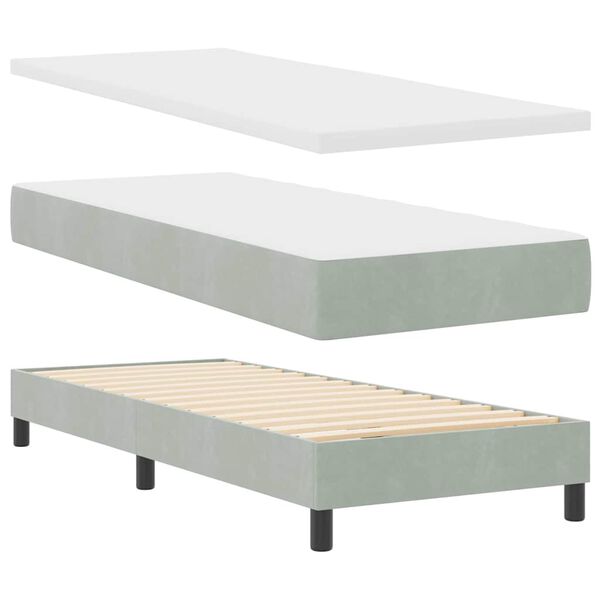 vidaXL Lit &agrave; ressorts avec matelas Gris clair 200 x 80 cm Velours