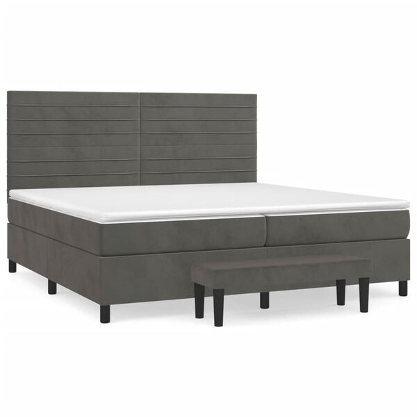 vidaXL Sommier &agrave; lattes de lit et matelas Gris fonc&eacute; 200x200cm Velours