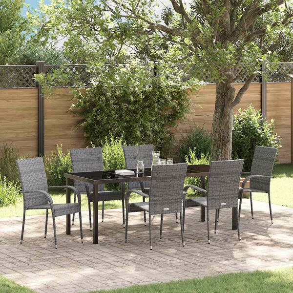 vidaXL Ensemble de salle &agrave; manger pour jardin 7 pcs Gris