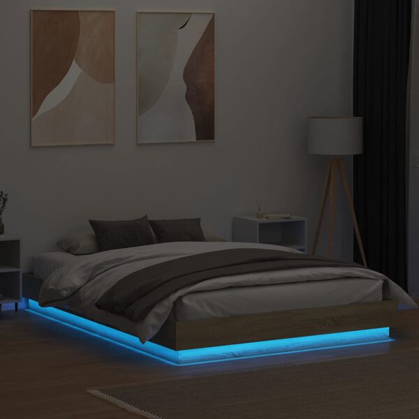 vidaXL Cadre de lit avec LED sans matelas ch&ecirc;ne sonoma 160x200 cm