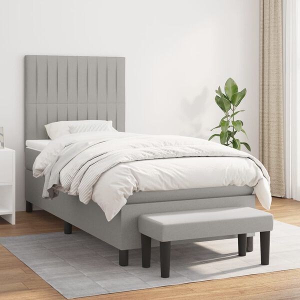 vidaXL Sommier &agrave; lattes de lit avec matelas Gris clair 100x200cm Tissu