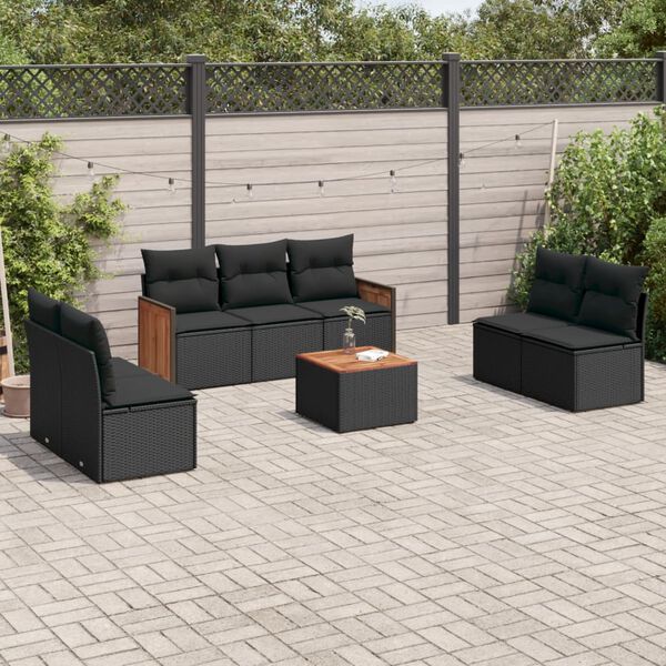 vidaXL Salon de jardin 8 pcs avec coussins noir r&eacute;sine tress&eacute;e