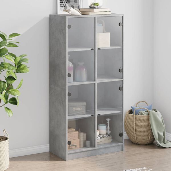 vidaXL Buffet haut avec portes gris béton 68x37x142 cm bois ingénierie