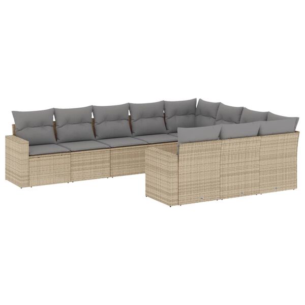 vidaXL Salon de jardin avec coussins 10 pcs beige r&eacute;sine tress&eacute;e