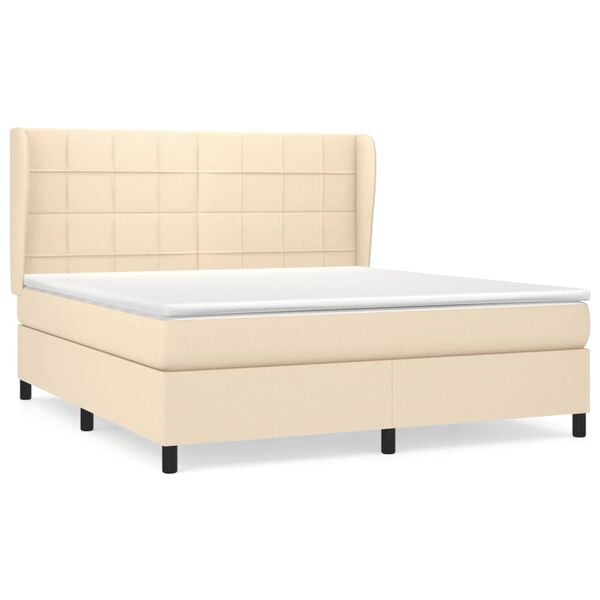 vidaXL Sommier &agrave; lattes de lit avec matelas Cr&egrave;me 160x200 cm Tissu