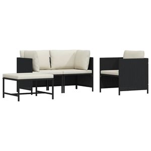 vidaXL Canap&eacute;s de jardin 4 pcs avec coussins Noir R&eacute;sine tress&eacute;e