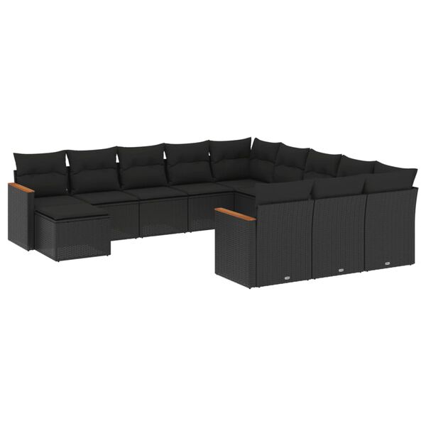 vidaXL Salon de jardin 12 pcs avec coussins noir r&eacute;sine tress&eacute;e