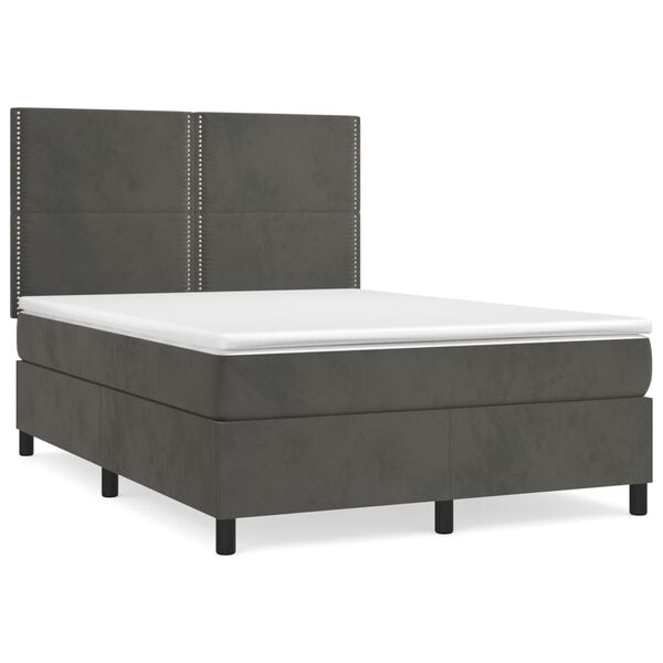 vidaXL Sommier &agrave; lattes de lit et matelas Gris fonc&eacute; 140x190cm Velours