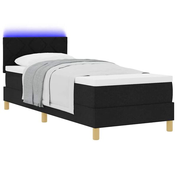 vidaXL Lit &agrave; ressort LED avec matelas avec LED Noir 80 x 200 cm tissu
