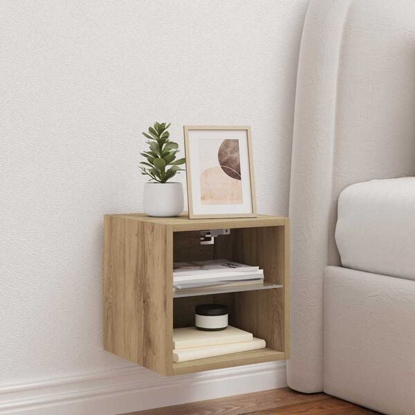 vidaXL Meuble TV mural avec lumières LED chêne artisanal 30x28,5x30 cm