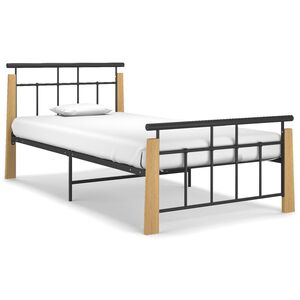 vidaXL Cadre de lit sans matelas m&eacute;tal bois de ch&ecirc;ne massif 90x200 cm