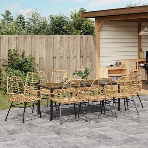 vidaXL Ensemble de salle &agrave; manger pour jardin 9 pcs Marron polyrotin