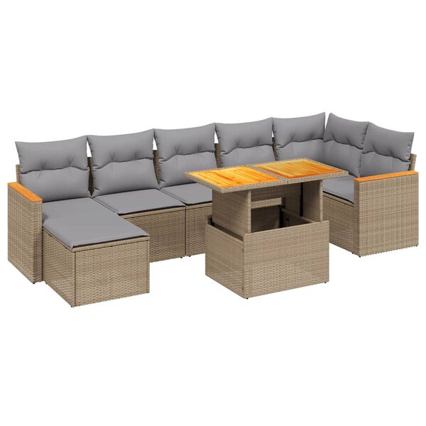 vidaXL Salon de jardin avec coussins 8 pcs beige r&eacute;sine tress&eacute;e