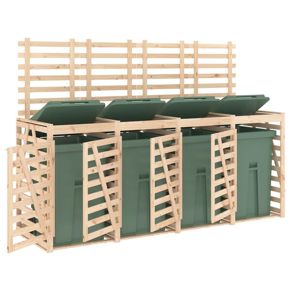 vidaXL Abri de poubelles quadruple sur roulettes bois massif pin