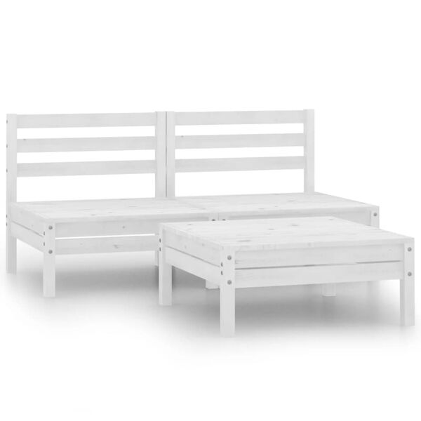 vidaXL Salon de jardin 3 pcs Blanc Bois de pin massif