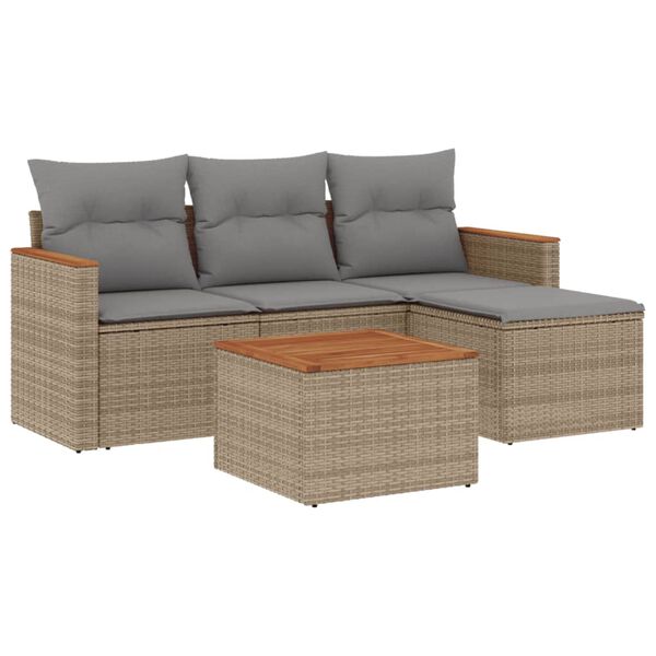 vidaXL Salon de jardin avec coussins 5 pcs beige r&eacute;sine tress&eacute;e