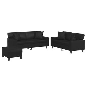 vidaXL Ensemble de canap&eacute;s 3 pcs avec coussins noir similicuir