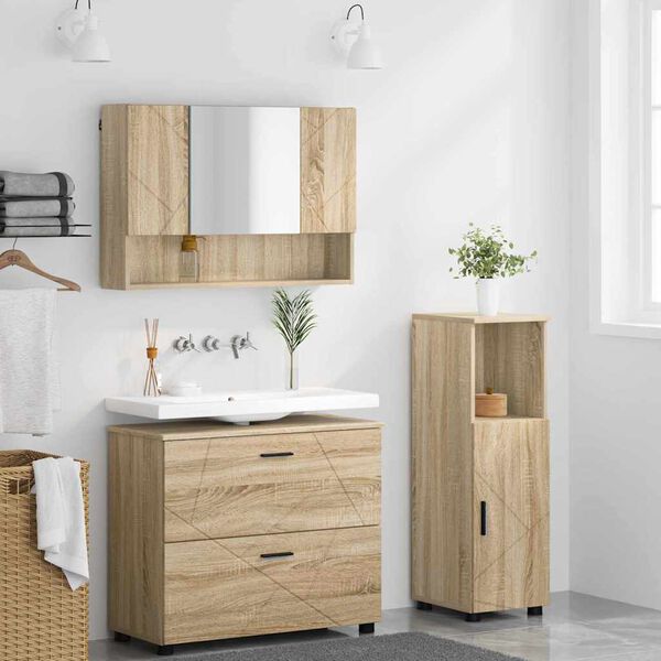 vidaXL Ensemble de mobilier de salle de bain 3 pcs Ch&ecirc;ne Sonoma