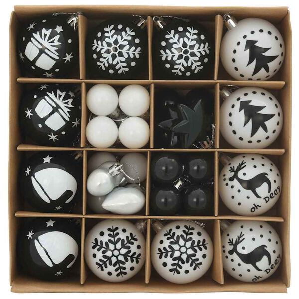 vidaXL Ensemble de Boules de Noël 40 pcs Noir et Blanc Plastique