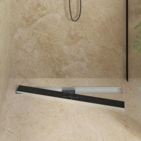 vidaXL Drain de Douche avec Couverture en Verre Noir 90 cm