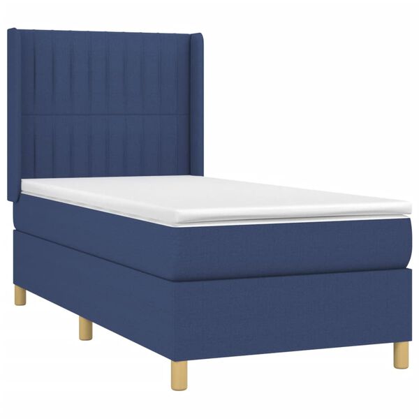 vidaXL Sommier &agrave; lattes de lit avec matelas Bleu 100x200 cm Tissu