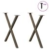 vidaXL Pieds de table &agrave; manger en forme de X, 2 pi&egrave;ces, acier naturel, 80 x (72-73) cm