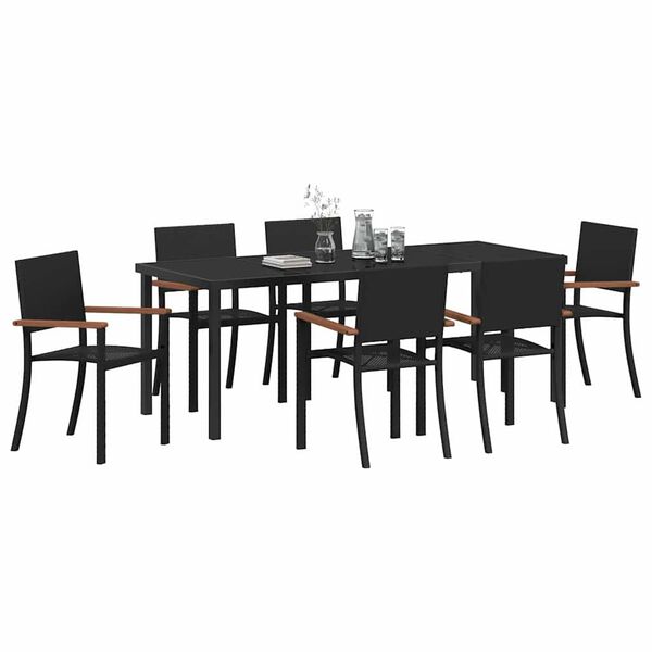 vidaXL Ensemble de salle &agrave; manger pour jardin 7 pcs Noir