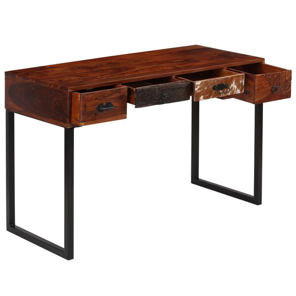 vidaXL Bureau Bois de Sesham massif et cuir véritable 117x50x76 cm
