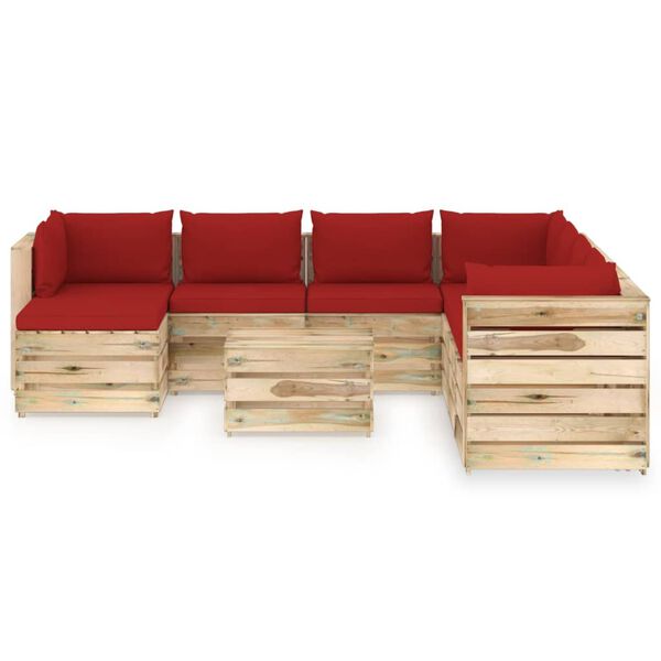 vidaXL Salon de jardin 9 pcs avec coussins Bois impr&eacute;gn&eacute; de vert