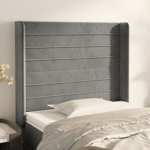 vidaXL T&ecirc;te de lit avec oreilles Gris clair 93x16x118/128 cm Velours