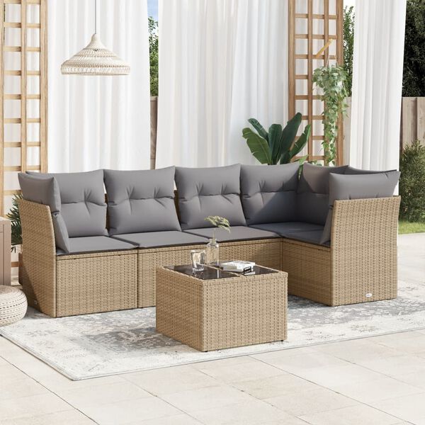 vidaXL Salon de jardin avec coussins 6 pcs beige r&eacute;sine tress&eacute;e