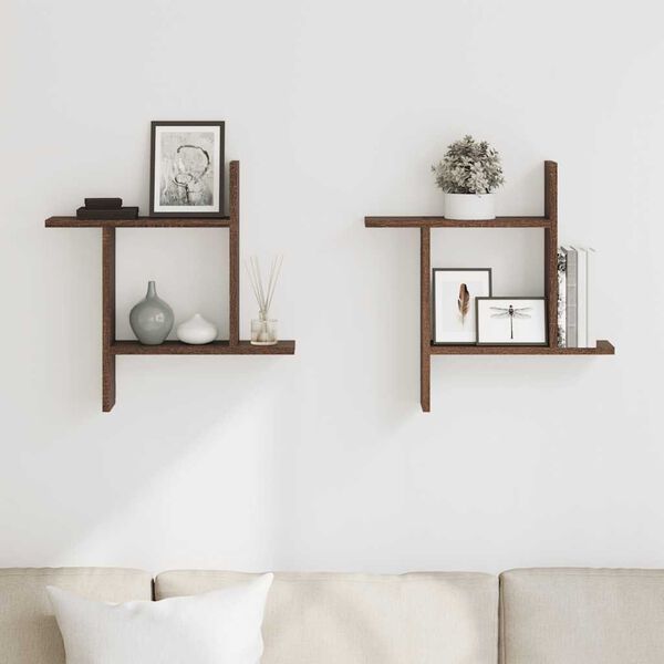 vidaXL &Eacute;tag&egrave;res murales 2pcs ch&ecirc;ne marron 50x12x50cm bois d'ing&eacute;nierie