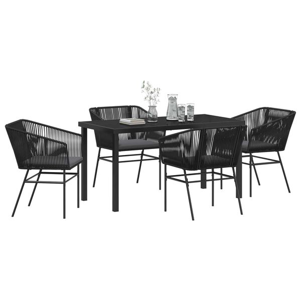 vidaXL Ensemble de salle &agrave; manger pour jardin avec coussin 5 pcs Noir
