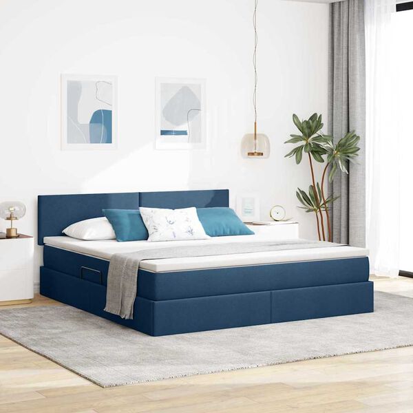 vidaXL Lit avec rangement et matelas avec matelas Bleu 180 x 200 cm