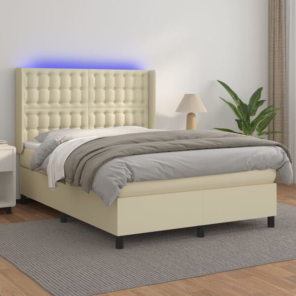 vidaXL Sommier &agrave; lattes de lit matelas LED Cr&egrave;me 140x200 cm Similicuir