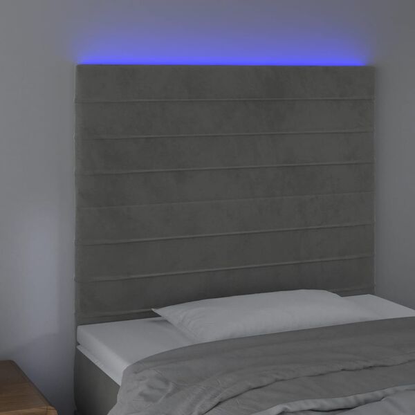 vidaXL T&ecirc;te de lit &agrave; LED Gris clair 90x5x118/128 cm Velours