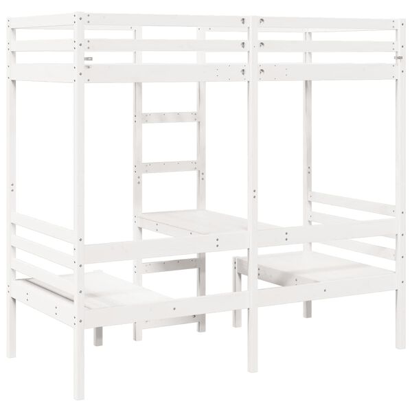 vidaXL Lit mezzanine avec bureau et chaises blanc 90x200 cm pin massif