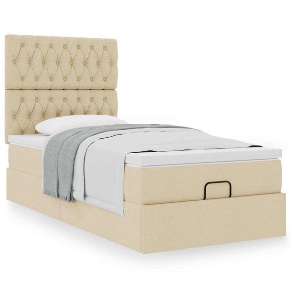vidaXL Lit ottoman avec matelas cr&egrave;me 90x200 cm tissu