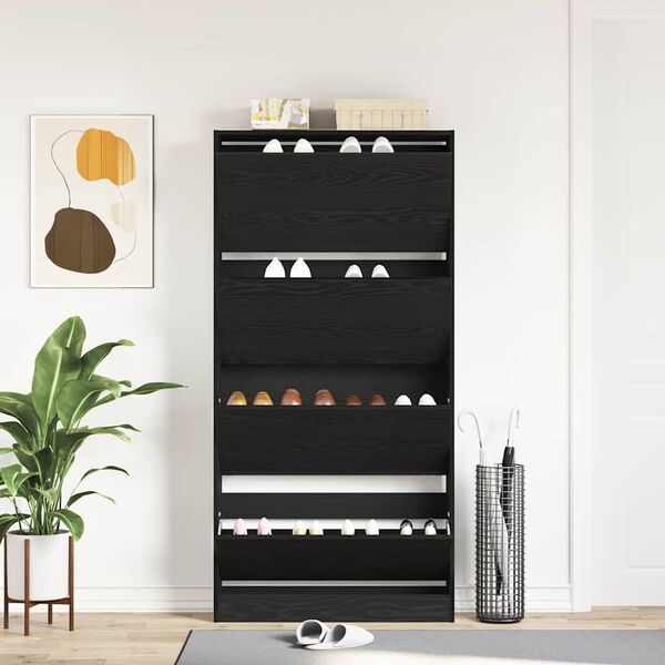 vidaXL Cabinet &agrave; chaussures avec &eacute;tag&egrave;re Ch&ecirc;ne noir 80 x 21 x 163,5 cm