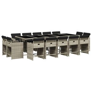 vidaXL Ensemble &agrave; manger de jardin et coussins 15 pcs gris clair rotin