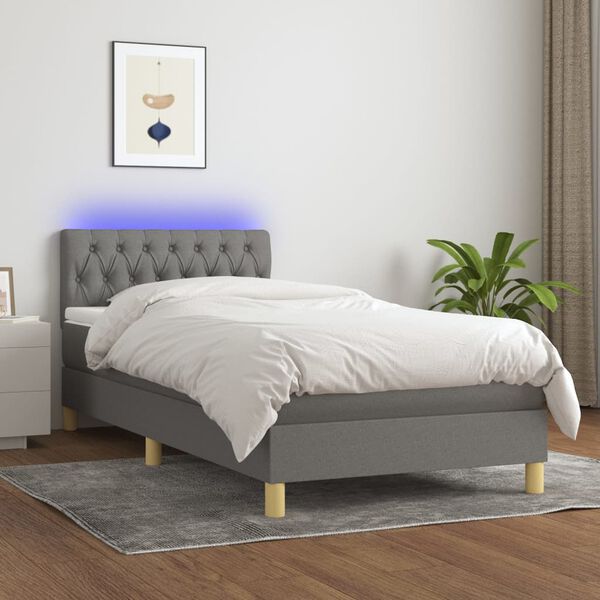 vidaXL Sommier &agrave; lattes de lit avec matelas et LED Gris fonc&eacute; 90x200cm